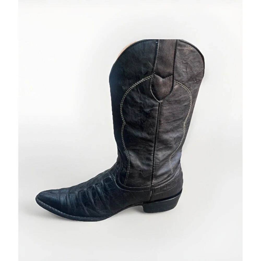 Gran Tucan’s Men’s Black Western Cowboy Boots Croc Print Leather US 8.5 Mexico